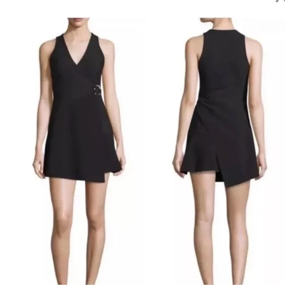 Cinq a Sept Orion Faux-Wrap Mini Dress Women’s 6 Black Sleeveless V-Neck Stretch - Picture 1 of 16